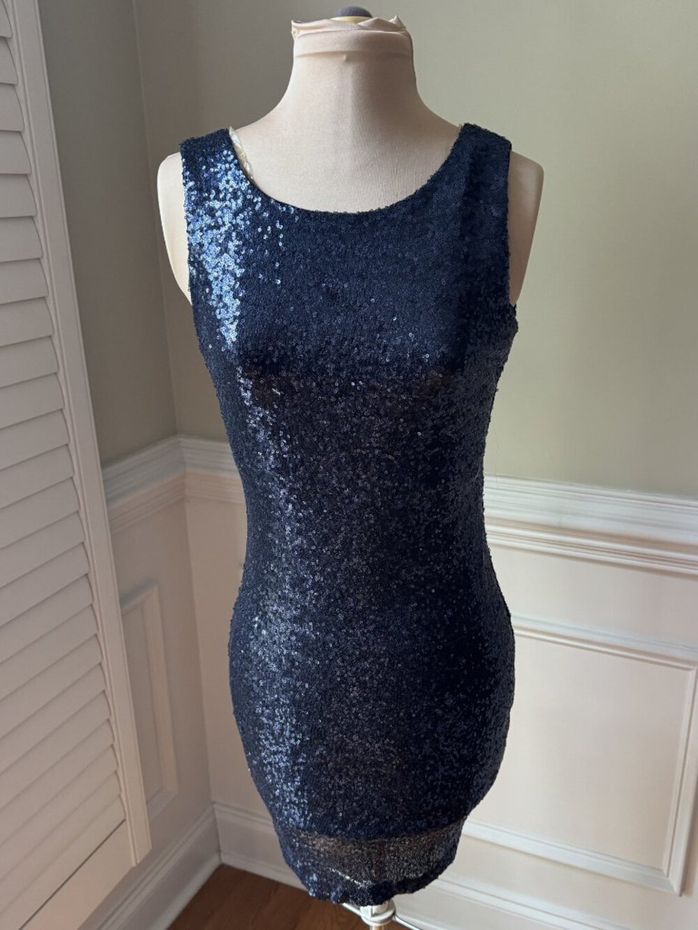 Crystal Doll Sleeveless Navy Sequin Dress - Size S